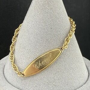 Vintage Speidel ID Bracelet Gold Tone Engraved "Cheryl" 6.5"